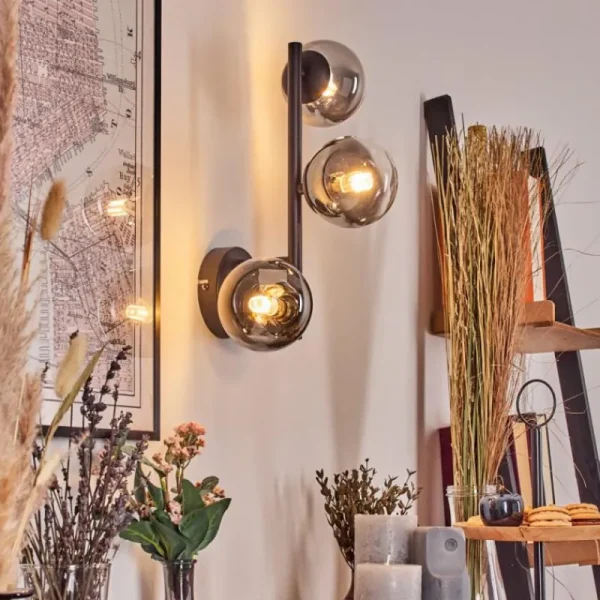 hofstein Chehalis Boule lumineuse, Applique murale 23 cm Chrome, Clair, Fumé, 3 lumières* Lampes Modernes
