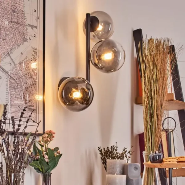 hofstein Chehalis Boule lumineuse, Applique murale 28 cm Chrome, Clair, Fumé, 3 lumières* Lampes Modernes