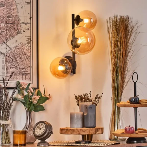 hofstein Chehalis Boule lumineuse, Applique murale Ambre, 3 lumières* Lampes En Verre