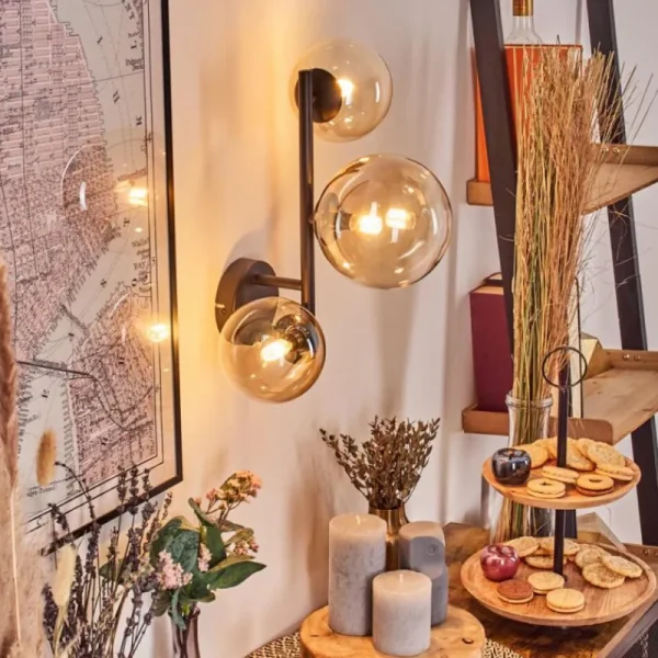 hofstein Chehalis Boule lumineuse, Applique murale 23 cm Ambre, Clair, 3 lumières* Lampes En Verre