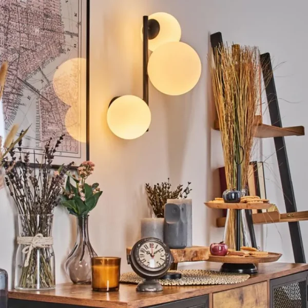 hofstein Chehalis Boule lumineuse, Applique murale Blanc, 3 lumières* Lampes En Verre