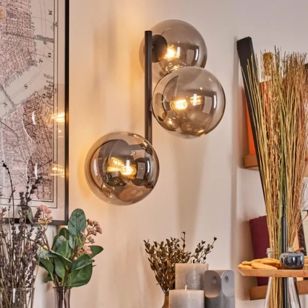 hofstein Chehalis Boule lumineuse, Applique murale Fumé, 3 lumières* Lampes Modernes
