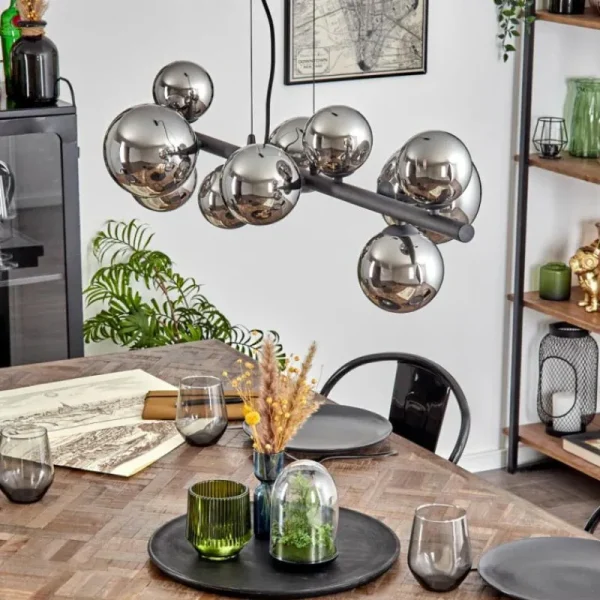 hofstein Chehalis Boule lumineuse, Suspension Chrome, Fumé, 10 lumières* Lampes Modernes