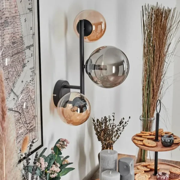 hofstein Chehalis Boule lumineuse, Applique murale Ambre, Fumé, 3 lumières* Lampes Modernes