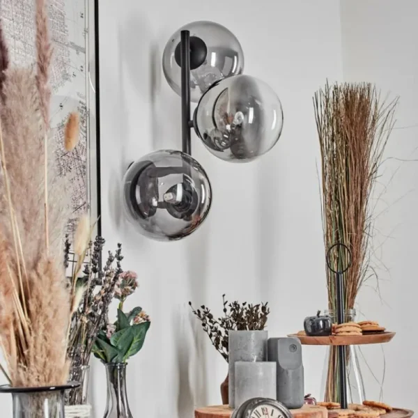 hofstein Chehalis Boule lumineuse, Applique murale 33 cm Chrome, Clair, Fumé, 3 lumières* Lampes Modernes