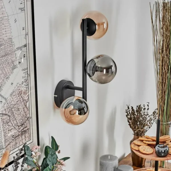 hofstein Chehalis Boule lumineuse, Applique murale Ambre, Fumé, 3 lumières* Lampes Modernes
