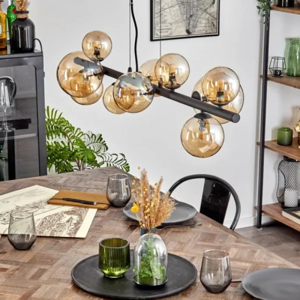 hofstein Chehalis Boule lumineuse, Suspension Ambre, 10 lumières* Lampes En Verre