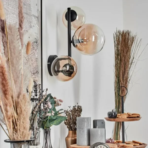 hofstein Chehalis Boule lumineuse, Applique murale 23 cm Ambre, Clair, 3 lumières* Lampes En Verre