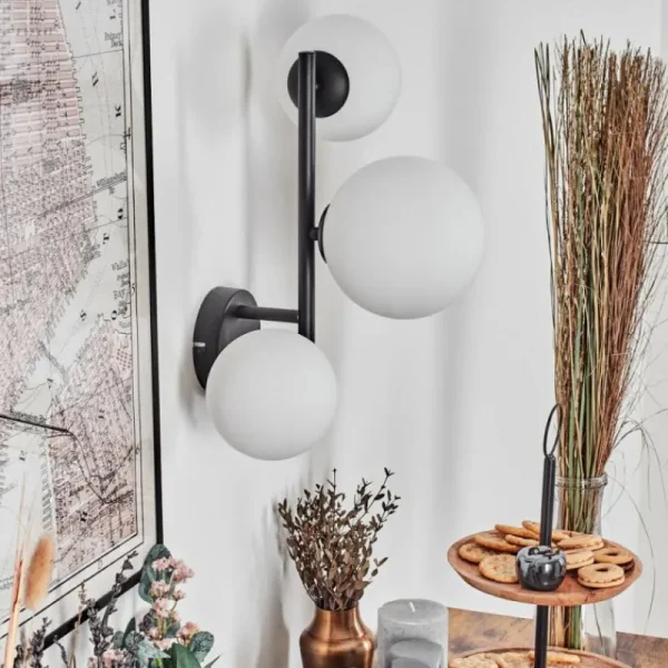 hofstein Chehalis Boule lumineuse, Applique murale Blanc, 3 lumières* Lampes En Verre