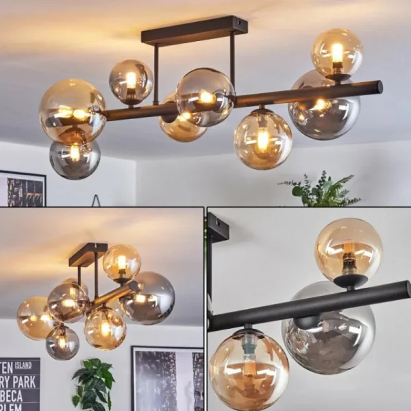 hofstein Chehalis Plafonnier, Boule lumineuse Ambre, Fumé, 8 lumières* Lampes Modernes