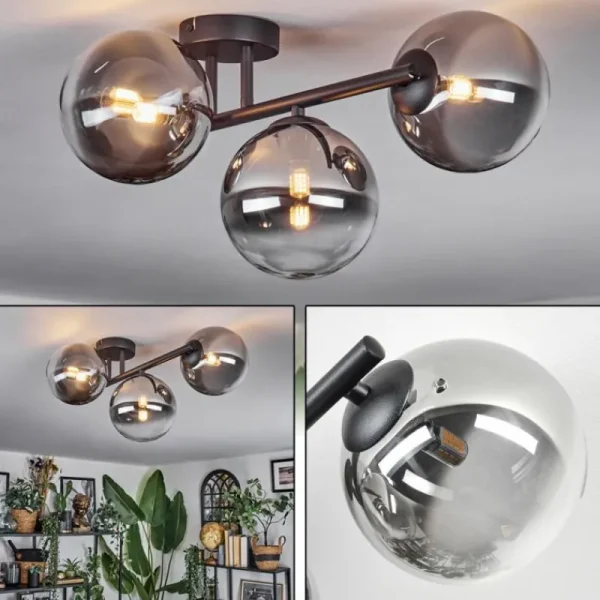 hofstein Chehalis Plafonnier, Boule lumineuse Clair, Fumé, 3 lumières* Lampes Modernes
