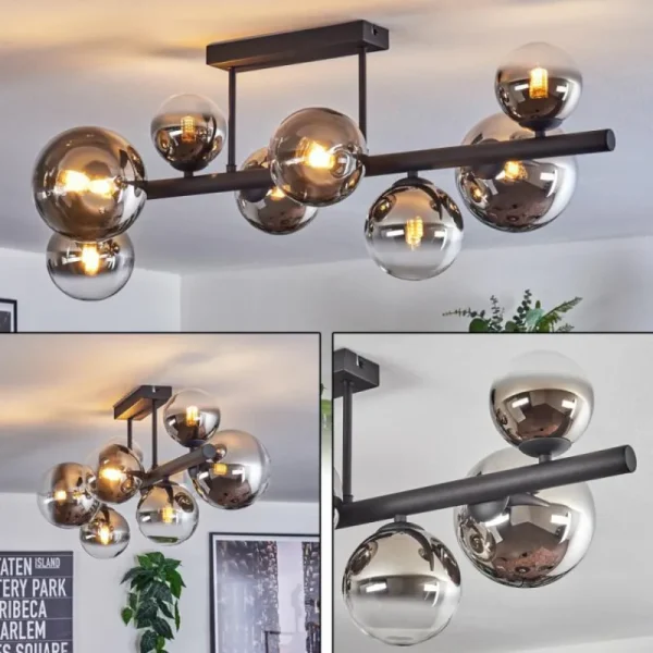 hofstein Chehalis Plafonnier, Boule lumineuse Chrome, Clair, Fumé, 8 lumières* Lampes Modernes