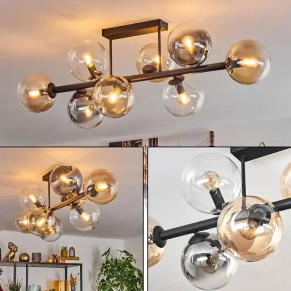 hofstein Chehalis Plafonnier, Boule lumineuse Ambre, Clair, Fumé, 8 lumières* Lampes Modernes