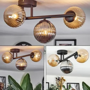 hofstein Chehalis Plafonnier, Boule lumineuse Ambre, Fumé, 3 lumières* Lampes Modernes