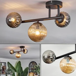 hofstein Chehalis Plafonnier, Boule lumineuse Ambre, Fumé, 3 lumières* Lampes Modernes