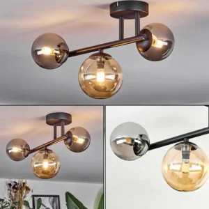 hofstein Chehalis Plafonnier, Boule lumineuse Ambre, Fumé, 3 lumières* Lampes Modernes