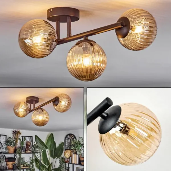 hofstein Chehalis Plafonnier, Boule lumineuse Ambre, 3 lumières* Lampes Modernes