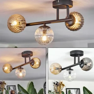 hofstein Chehalis Plafonnier, Boule lumineuse Ambre, Clair, Fumé, 3 lumières* Lampes Modernes