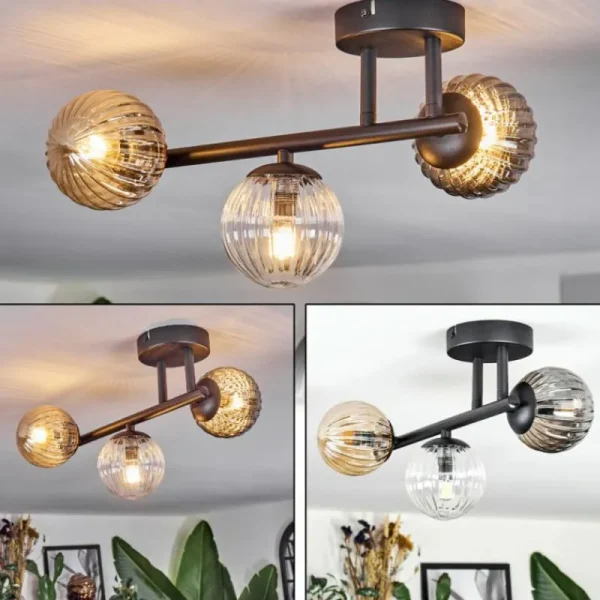hofstein Chehalis Plafonnier, Boule lumineuse Ambre, Clair, Fumé, 3 lumières* Lampes Modernes