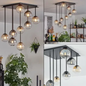hofstein Chehalis Plafonnier, Boule lumineuse Ambre, Clair, Fumé, 9 lumières* Lampes Modernes