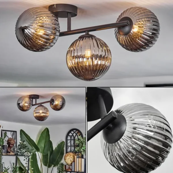 hofstein Chehalis Plafonnier, Boule lumineuse Fumé, 3 lumières* Lampes Modernes