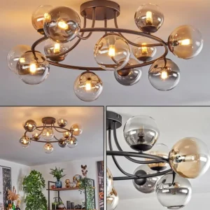 hofstein Chehalis Plafonnier, Boule lumineuse 76 cm Ambre, Clair, Fumé, 12 lumières* Lampes Modernes