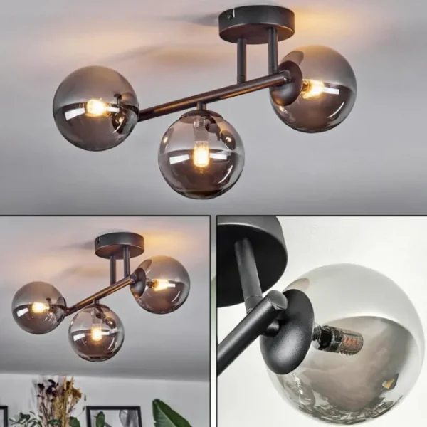 hofstein Chehalis Plafonnier, Boule lumineuse Fumé, 3 lumières* Lampes Modernes
