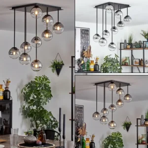 hofstein Chehalis Plafonnier, Boule lumineuse Clair, Fumé, 9 lumières* Lampes Modernes