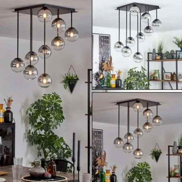hofstein Chehalis Plafonnier, Boule lumineuse Clair, Fumé, 9 lumières* Lampes Modernes