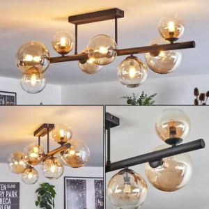 hofstein Chehalis Plafonnier, Boule lumineuse Ambre, Clair, 8 lumières* Lampes En Verre