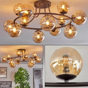 hofstein Chehalis Plafonnier, Boule lumineuse 76 cm Ambre, 12 lumières* Lampes En Verre