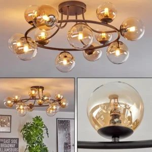 hofstein Chehalis Plafonnier, Boule lumineuse 76 cm Ambre, Clair, 12 lumières* Lampes En Verre