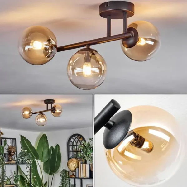 hofstein Chehalis Plafonnier, Boule lumineuse Ambre, Clair, 3 lumières* Lampes En Verre