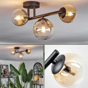 hofstein Chehalis Plafonnier, Boule lumineuse Ambre, Clair, 3 lumières* Lampes En Verre