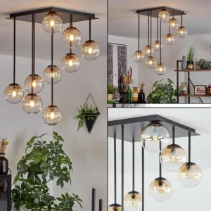 hofstein Chehalis Plafonnier, Boule lumineuse Ambre, Clair, 9 lumières* Lampes En Verre