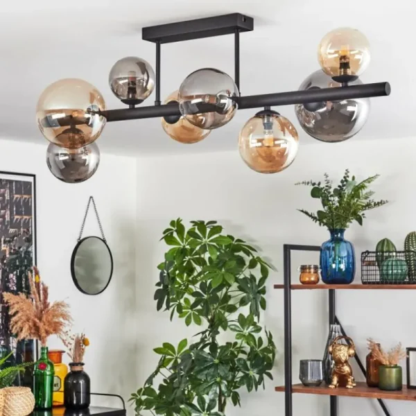 hofstein Chehalis Plafonnier, Boule lumineuse Ambre, Fumé, 8 lumières* Lampes Modernes