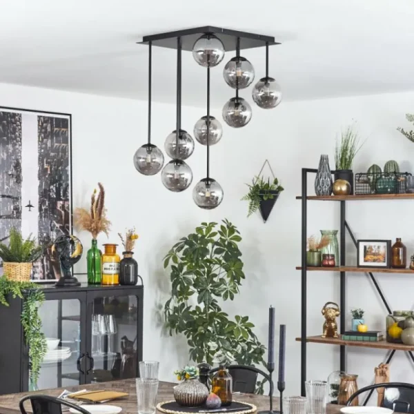 hofstein Chehalis Plafonnier, Boule lumineuse Fumé, 9 lumières* Lampes Modernes