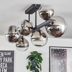 hofstein Chehalis Plafonnier, Boule lumineuse Chrome, Clair, Fumé, 8 lumières* Lampes Modernes