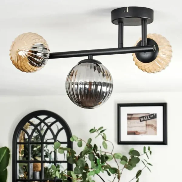 hofstein Chehalis Plafonnier, Boule lumineuse Ambre, Fumé, 3 lumières* Lampes Modernes