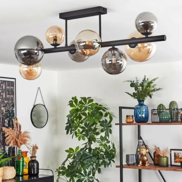 hofstein Chehalis Plafonnier, Boule lumineuse Ambre, Fumé, 8 lumières* Lampes Modernes