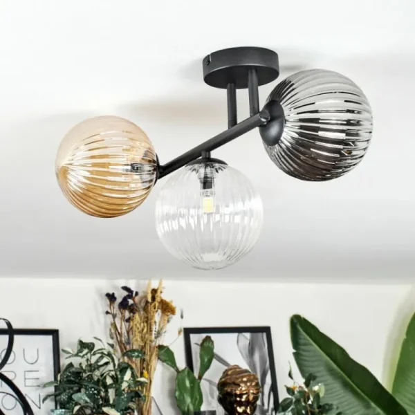 hofstein Chehalis Plafonnier, Boule lumineuse Ambre, Clair, Fumé, 3 lumières* Lampes Modernes