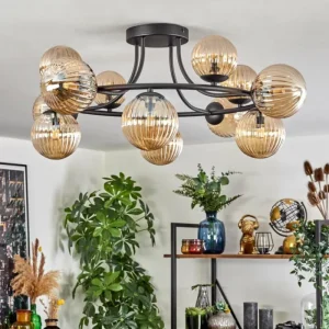 hofstein Chehalis Plafonnier, Boule lumineuse Ambre, 12 lumières* Lampes Modernes