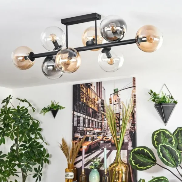 hofstein Chehalis Plafonnier, Boule lumineuse Ambre, Clair, Fumé, 8 lumières* Lampes Modernes