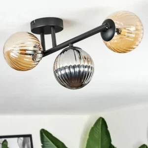 hofstein Chehalis Plafonnier, Boule lumineuse Ambre, Fumé, 3 lumières* Lampes Modernes