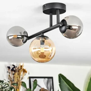 hofstein Chehalis Plafonnier, Boule lumineuse Ambre, Fumé, 3 lumières* Lampes Modernes