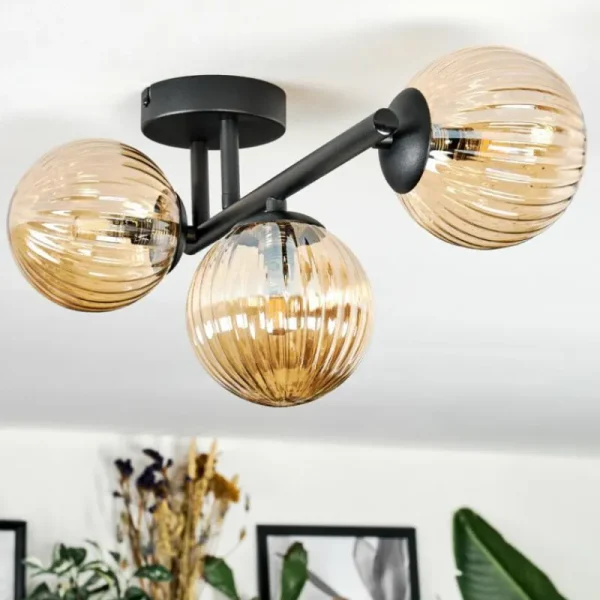 hofstein Chehalis Plafonnier, Boule lumineuse Ambre, 3 lumières* Lampes Modernes