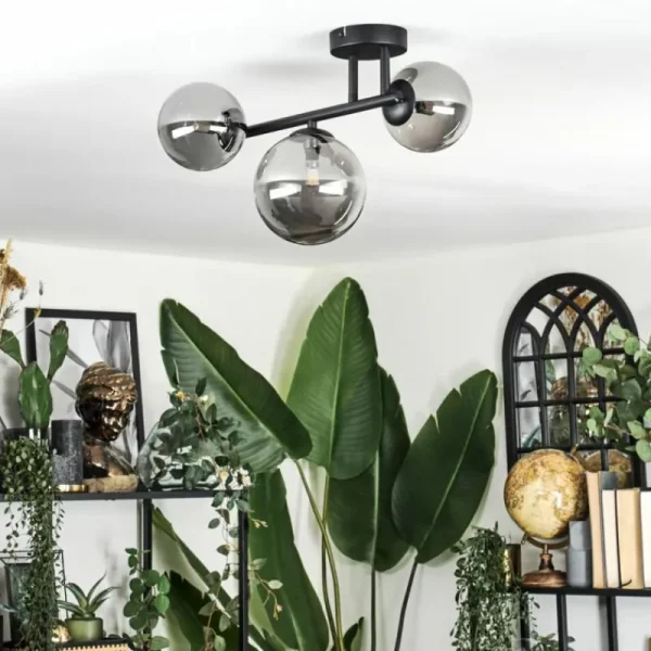 hofstein Chehalis Plafonnier, Boule lumineuse Fumé, 3 lumières* Lampes Modernes