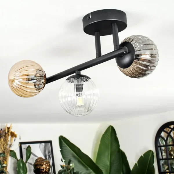hofstein Chehalis Plafonnier, Boule lumineuse Ambre, Clair, Fumé, 3 lumières* Lampes Modernes