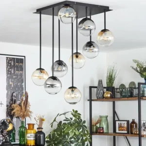 hofstein Chehalis Plafonnier, Boule lumineuse Ambre, Clair, Fumé, 9 lumières* Lampes Modernes