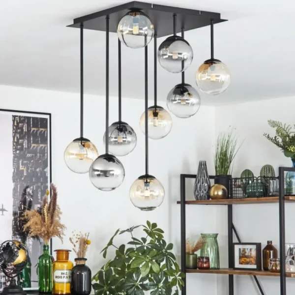 hofstein Chehalis Plafonnier, Boule lumineuse Ambre, Clair, Fumé, 9 lumières* Lampes Modernes